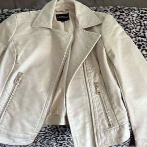 Express Cream Asymmetric Leather Moto Jacket